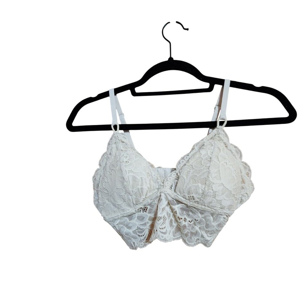 Aerie S/P White Lace Bralette With Adjustable Straps & Back Closure For Women